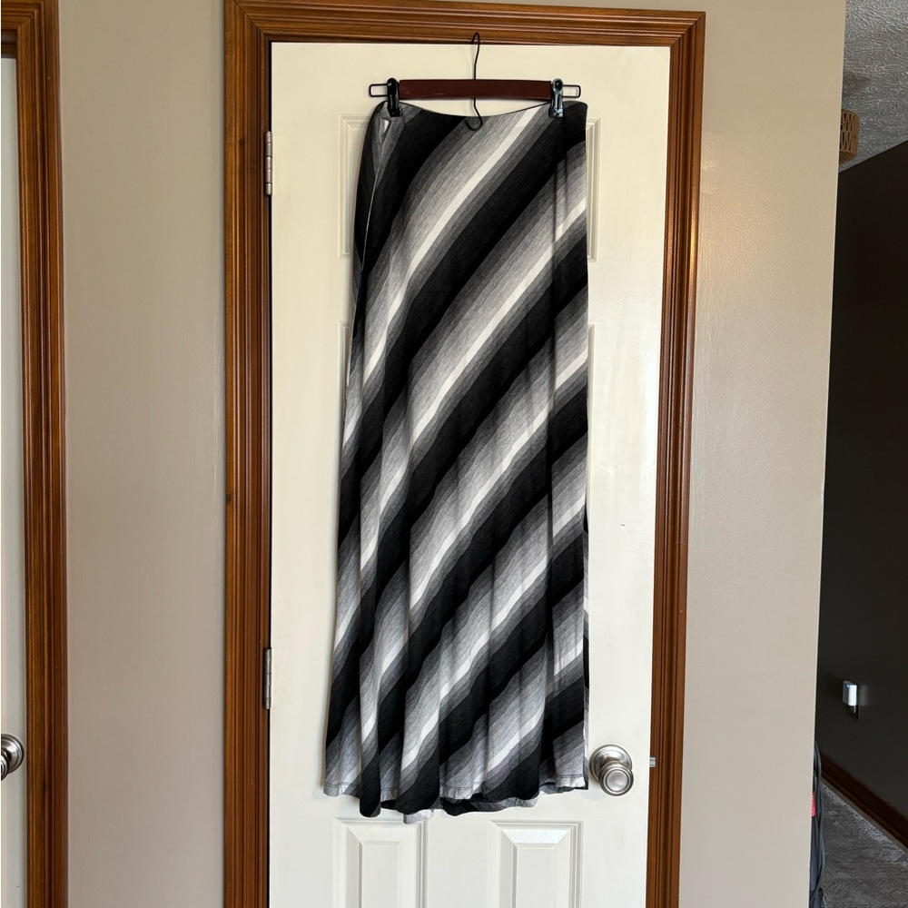 Black, White and Gray Diagonal Striped Maxi Skirt